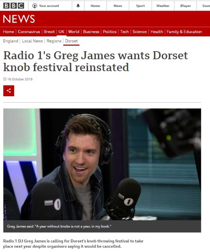 Radio 1 DJ Greg James is calling for Dorset's knob throwing festival to take place next year despite organisers saying it would be cancelled.